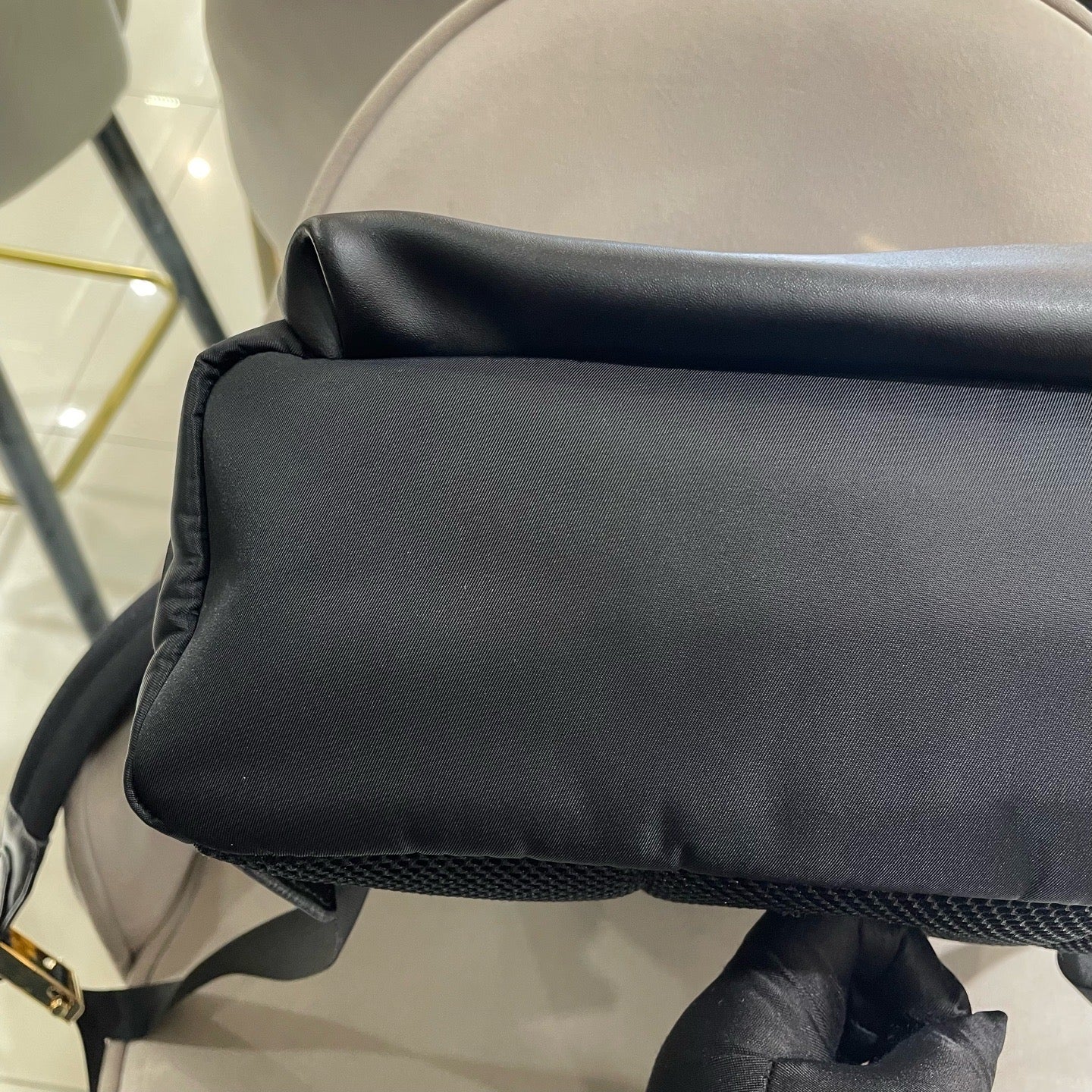 Fendi 7VZ042 Bugs Backpack Black Nylon Leather Gold Hardware
