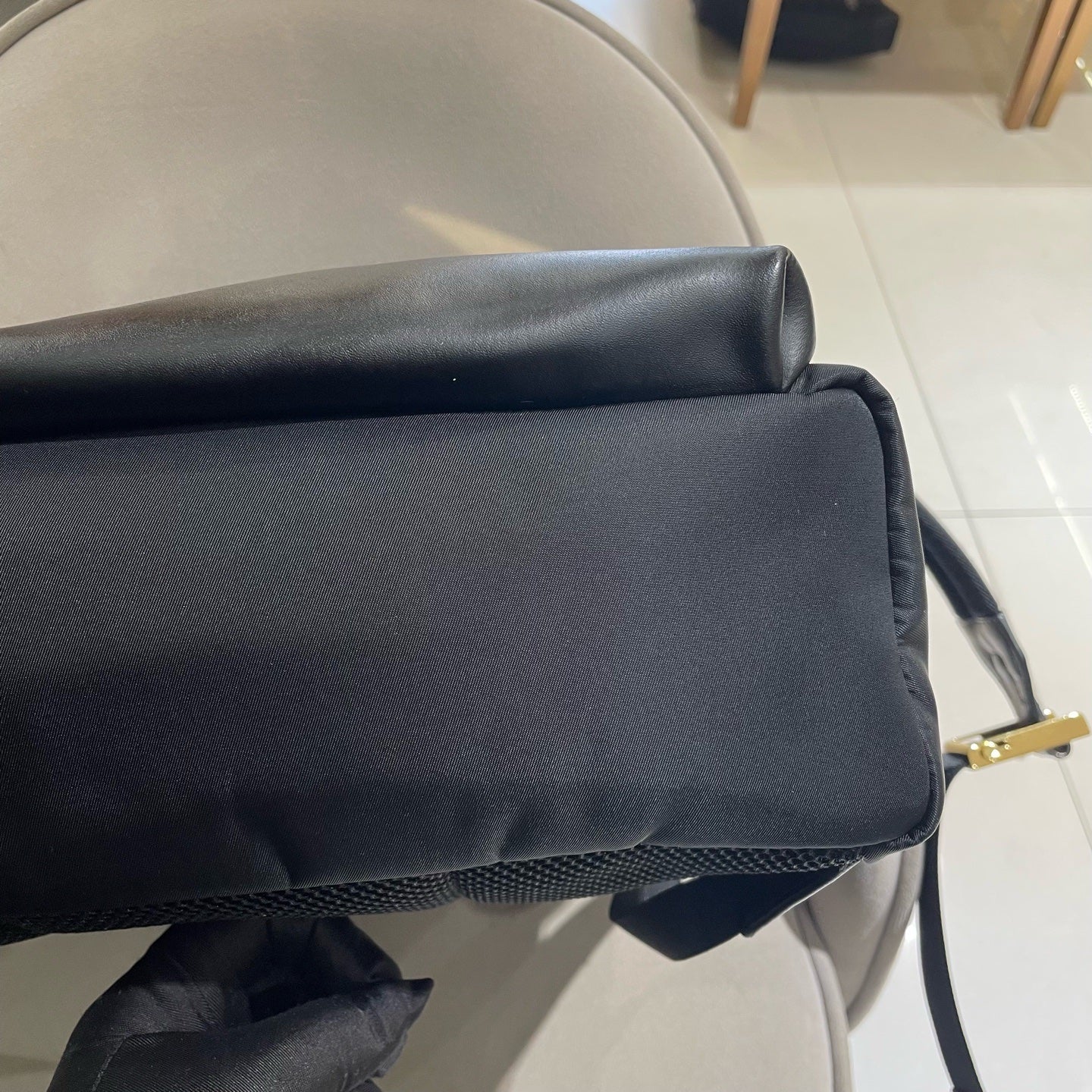 Fendi 7VZ042 Bugs Backpack Black Nylon Leather Gold Hardware