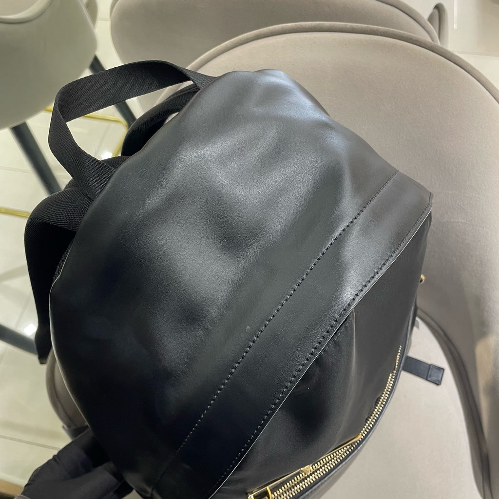 Fendi 7VZ042 Bugs Backpack Black Nylon Leather Gold Hardware