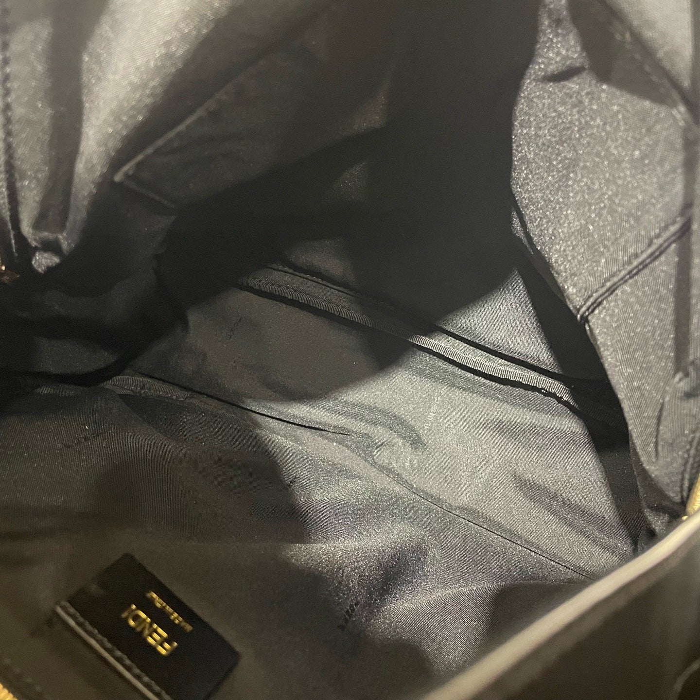 Fendi 7VZ042 Bugs Backpack Black Nylon Leather Gold Hardware