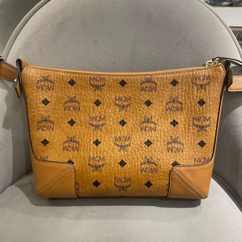 MCM MWSBSKM01 Shoulder Bag Cognac Visetos Canvas Gold Hardware