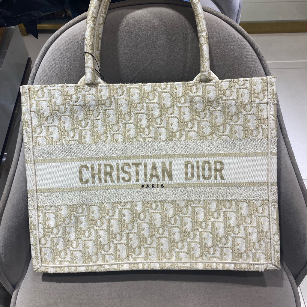 Dior Book Tote Bag Cream/Gold Dior Oblique Monogram Gold Hardware