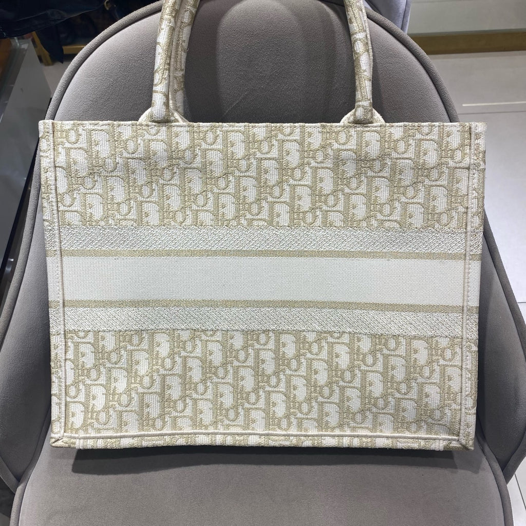 Dior Book Tote Bag Cream/Gold Dior Oblique Monogram Gold Hardware
