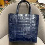 Balenciaga Everyday Tote Bag Navy Blue Crocodile-Embossed Leather Silver Hardware