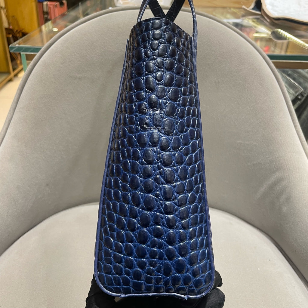Balenciaga Everyday Tote Bag Navy Blue Crocodile-Embossed Leather Silver Hardware