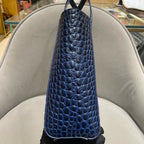 Balenciaga Everyday Tote Bag Navy Blue Crocodile-Embossed Leather Silver Hardware