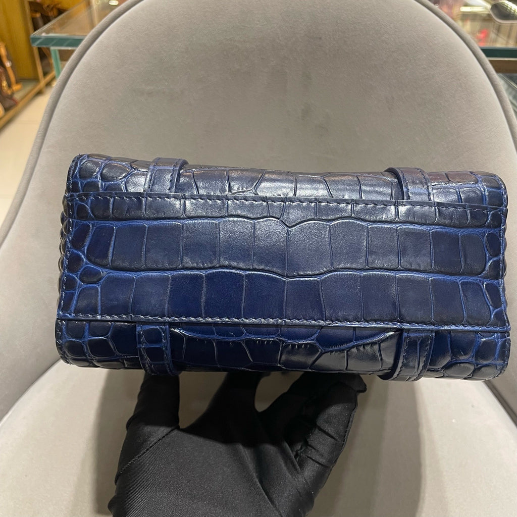 Balenciaga Everyday Tote Bag Navy Blue Crocodile-Embossed Leather Silver Hardware