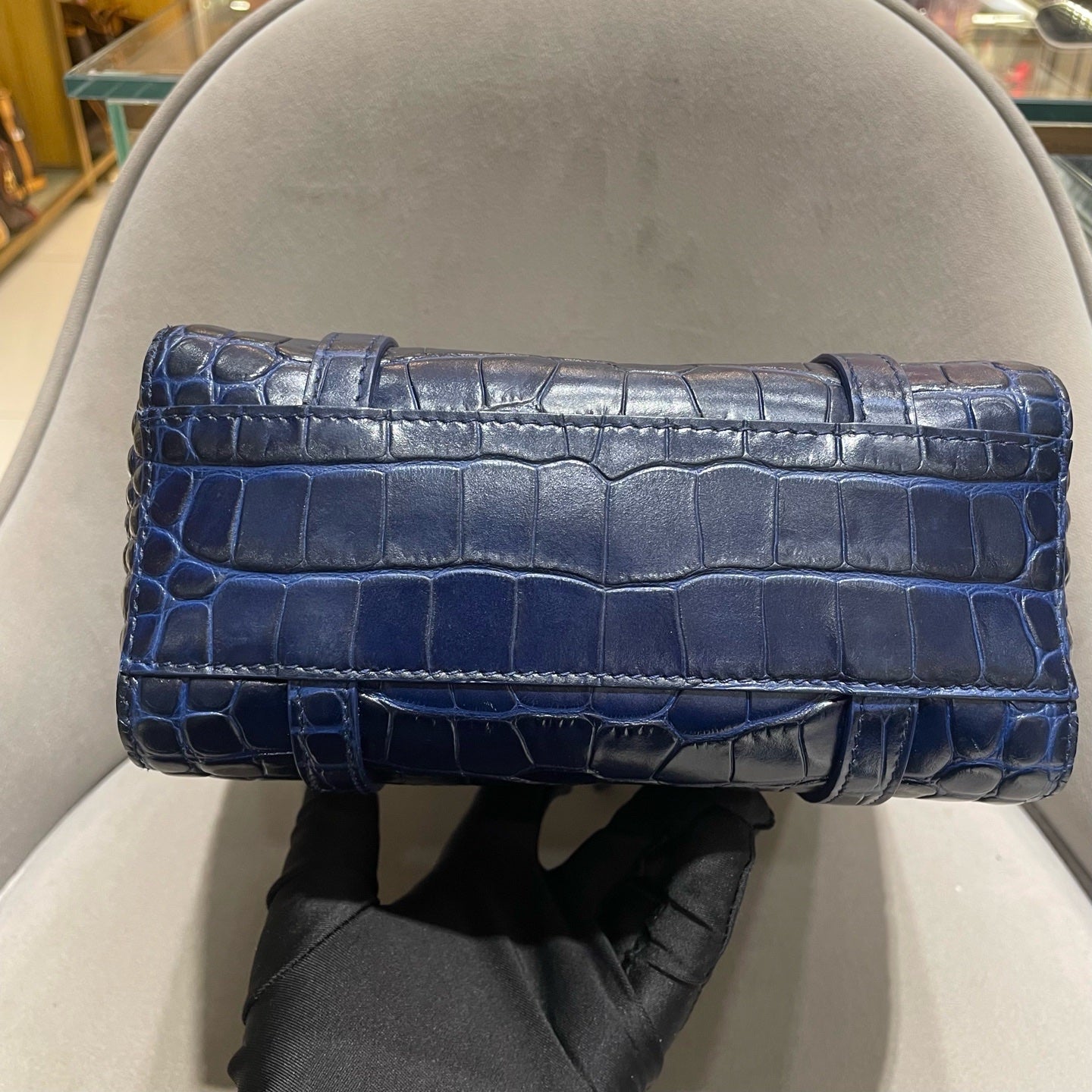 Balenciaga Everyday Tote Bag Navy Blue Crocodile-Embossed Leather Silver Hardware