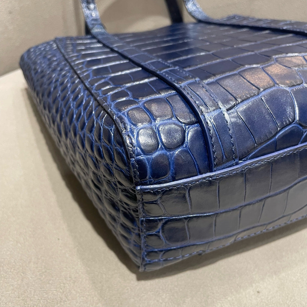 Balenciaga Everyday Tote Bag Navy Blue Crocodile-Embossed Leather Silver Hardware