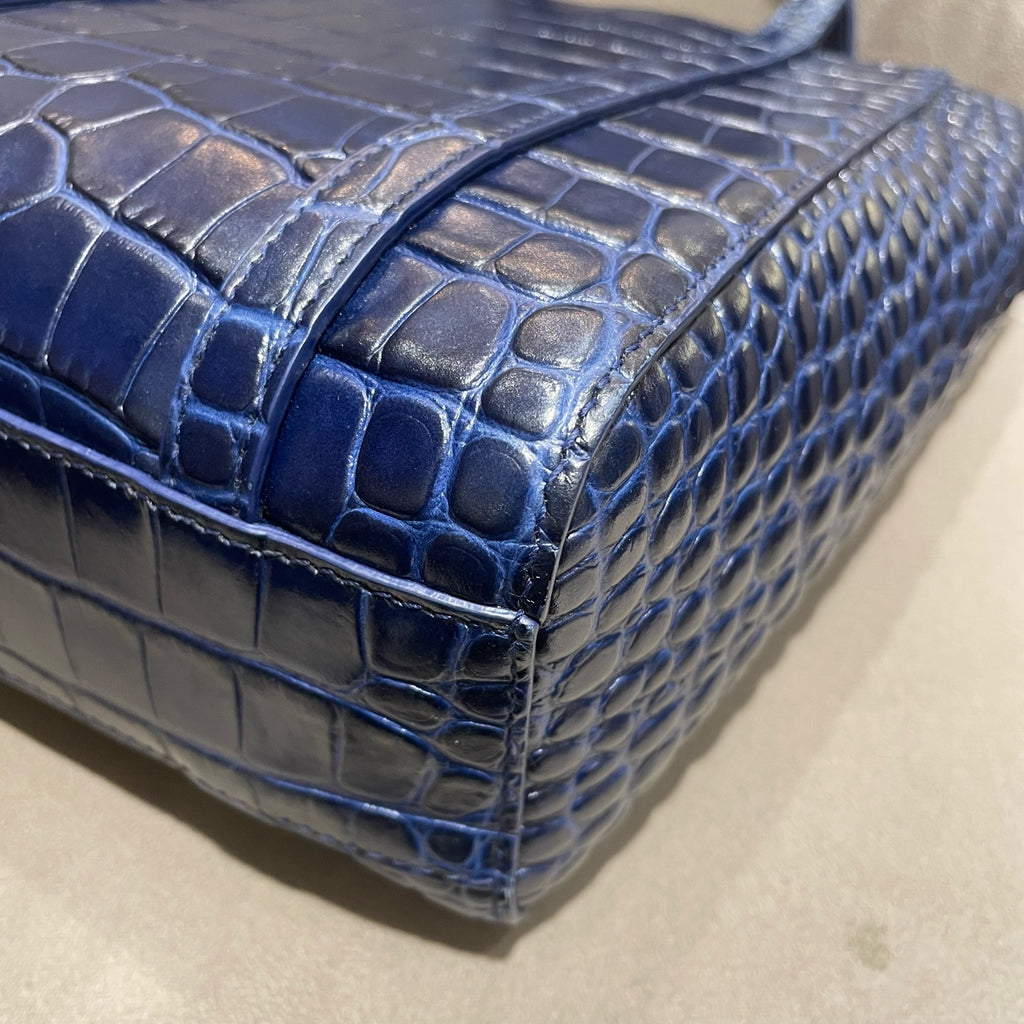Balenciaga Everyday Tote Bag Navy Blue Crocodile-Embossed Leather Silver Hardware
