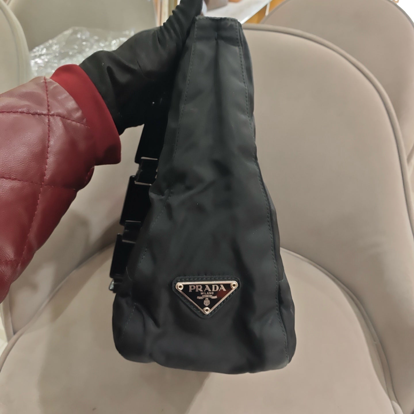 Prada Quilted Shoulder Bag Black Nylon Black Hardware
