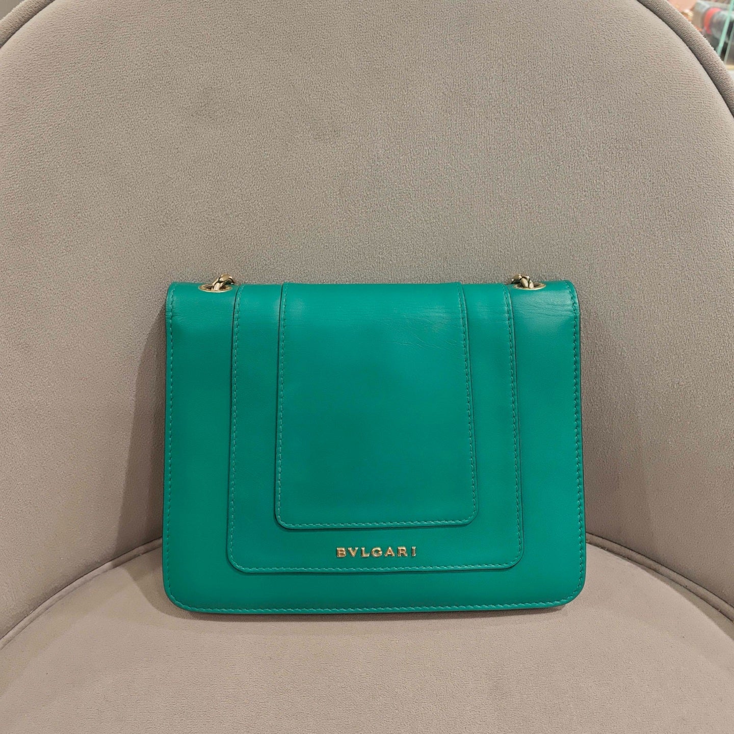 Bvlgari Serpenti Forever Shoulder Bag Deep Teal Leather Gold Hardware