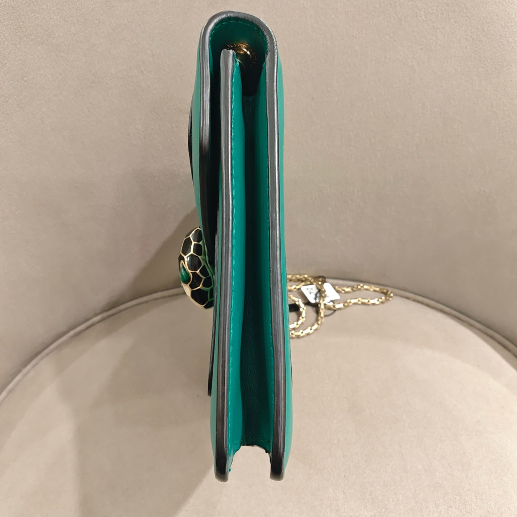 Bvlgari Serpenti Forever Shoulder Bag Deep Teal Leather Gold Hardware
