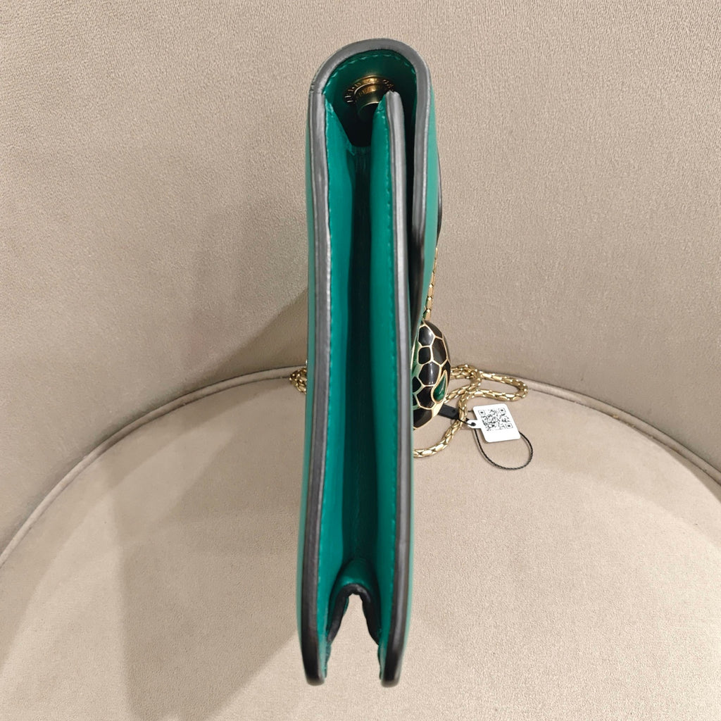 Bvlgari Serpenti Forever Shoulder Bag Deep Teal Leather Gold Hardware