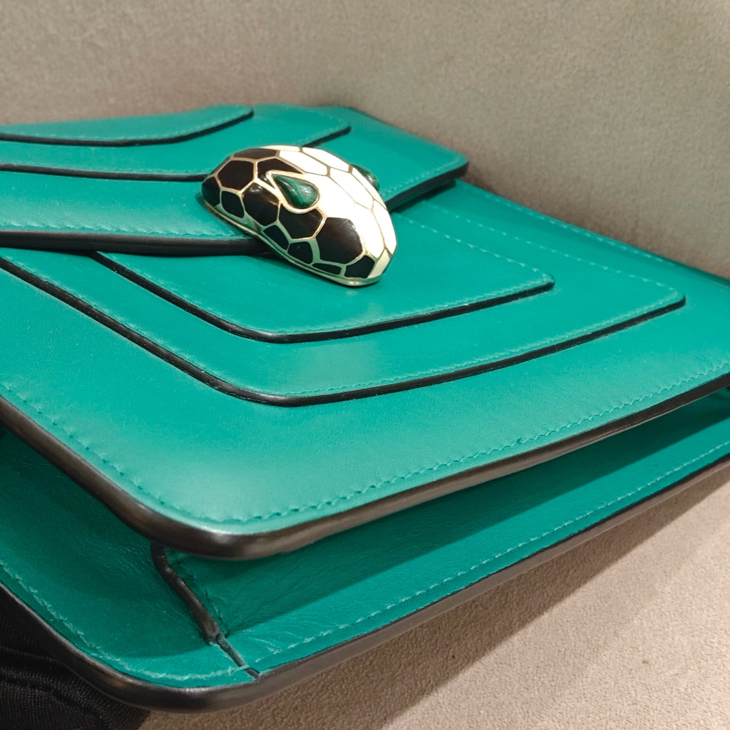 Bvlgari Serpenti Forever Shoulder Bag Deep Teal Leather Gold Hardware