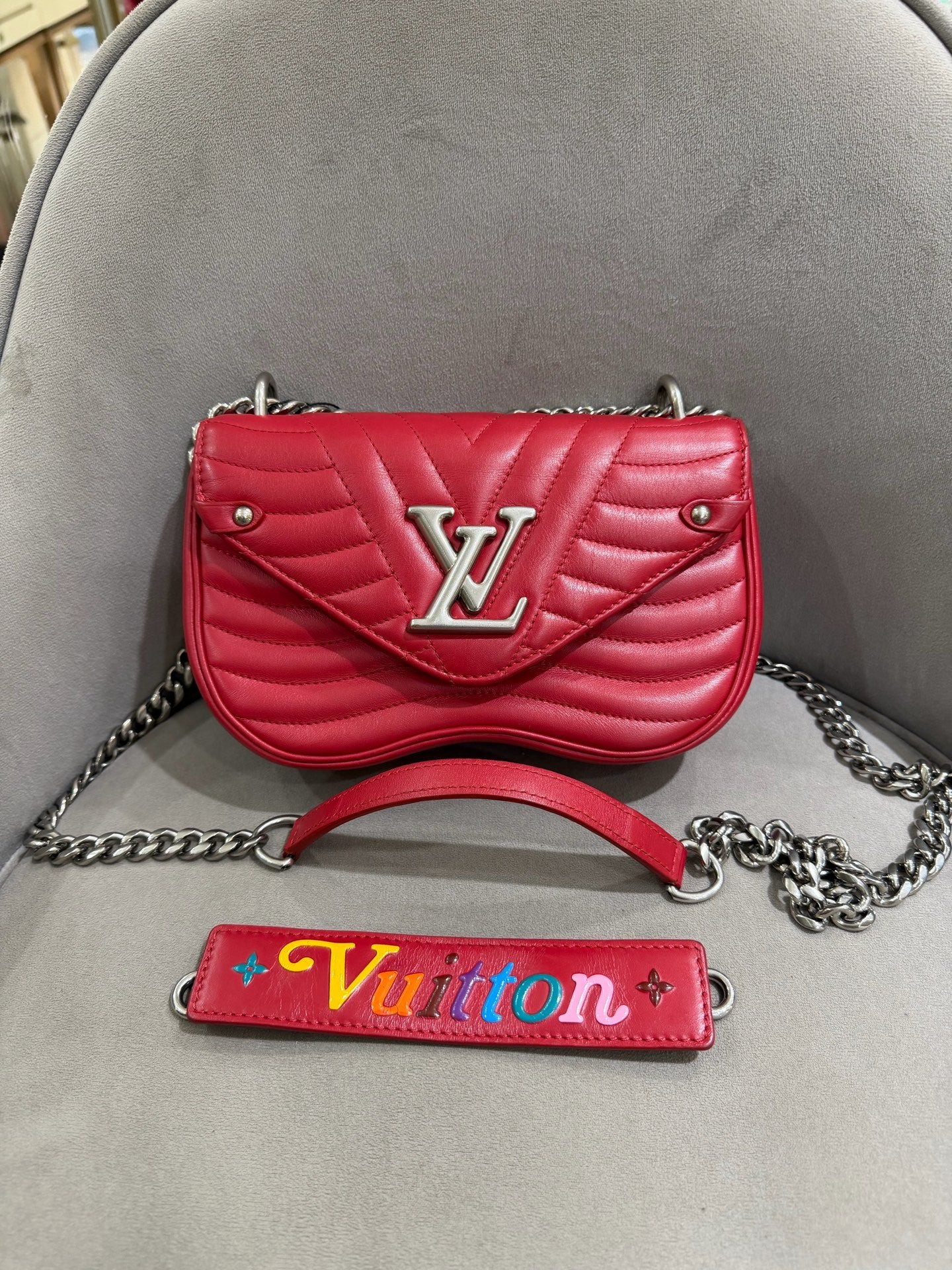 Louis Vuitton New Wave Shoulder Bag Red Quilted Leather Silver Hardware