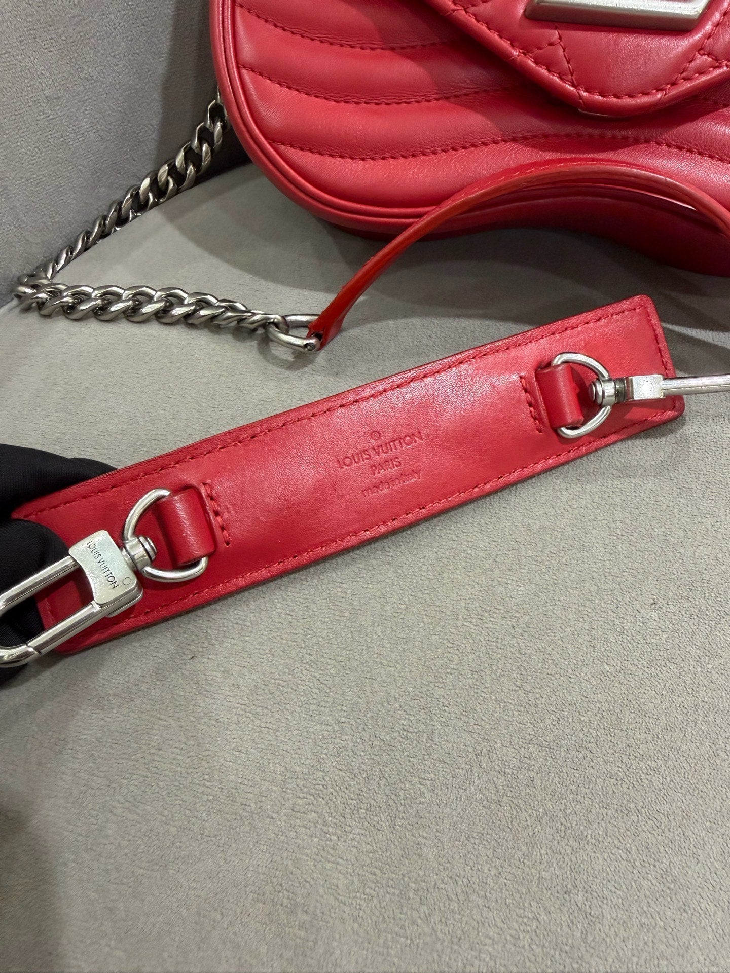 Louis Vuitton New Wave Shoulder Bag Red Quilted Leather Silver Hardware
