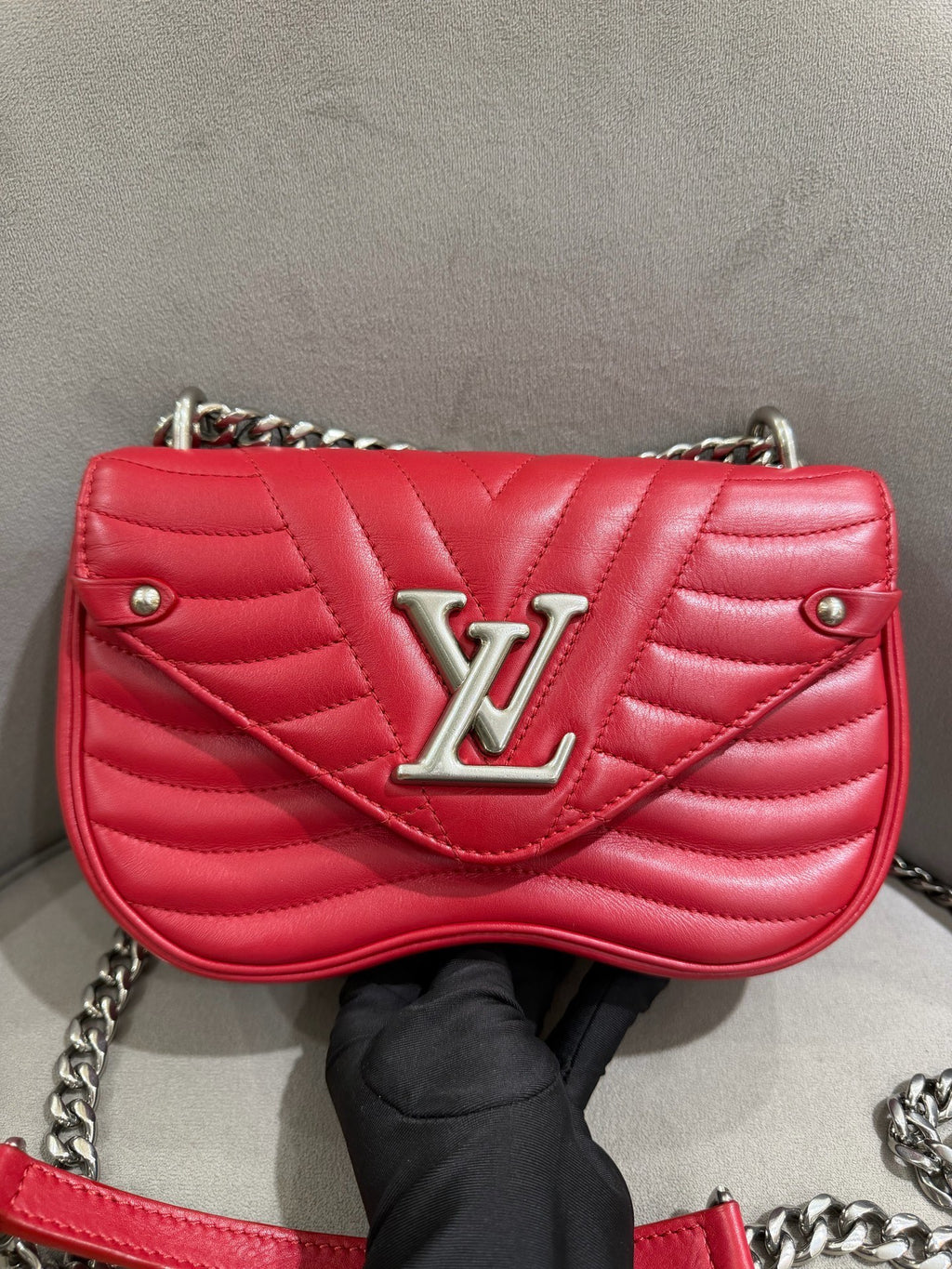 Louis Vuitton New Wave Shoulder Bag Red Quilted Leather Silver Hardware