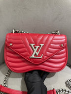 Louis Vuitton New Wave Shoulder Bag Red Quilted Leather Silver Hardware