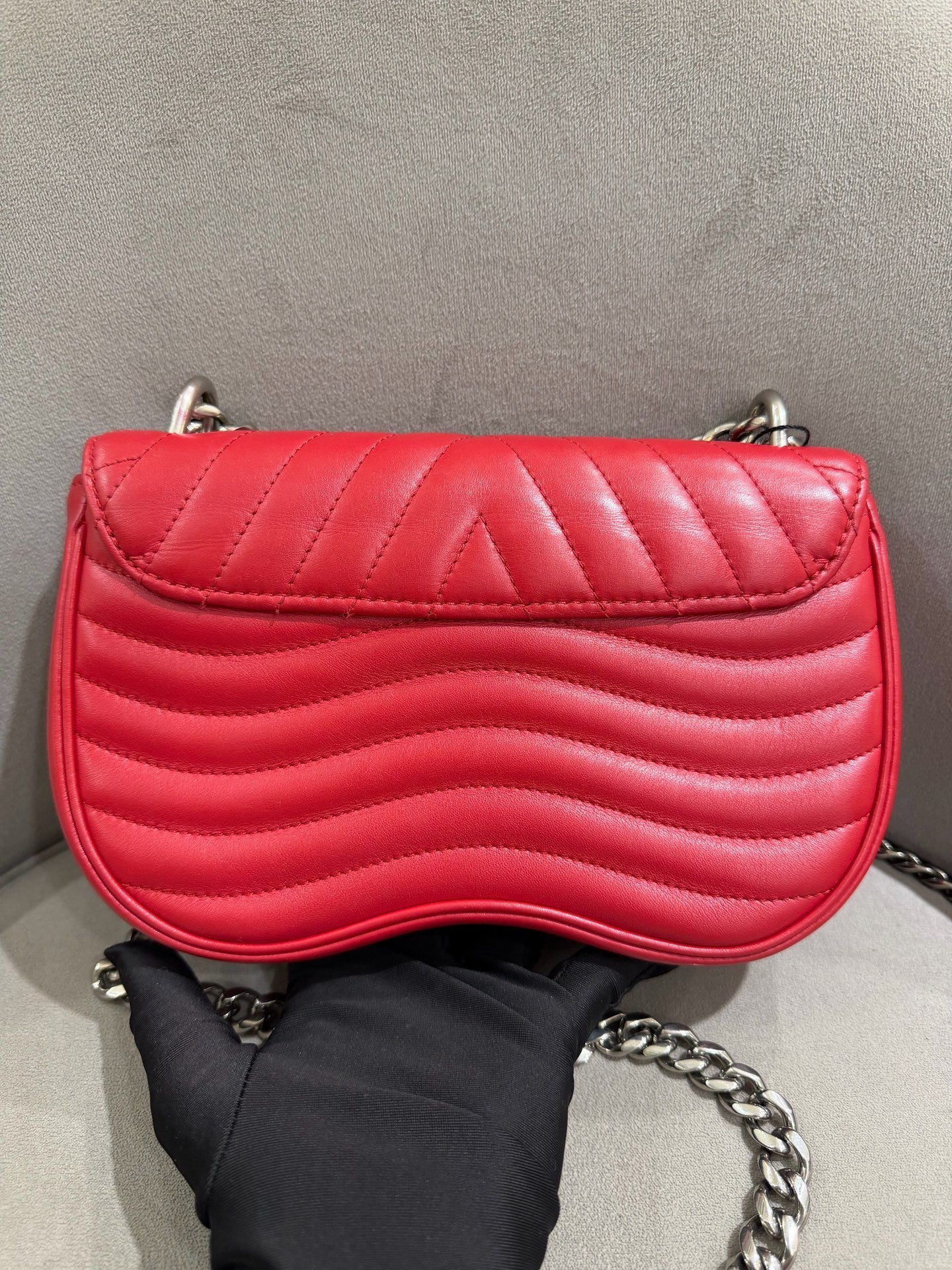 Louis Vuitton New Wave Shoulder Bag Red Quilted Leather Silver Hardware