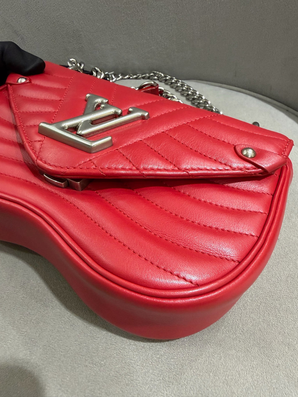Louis Vuitton New Wave Shoulder Bag Red Quilted Leather Silver Hardware