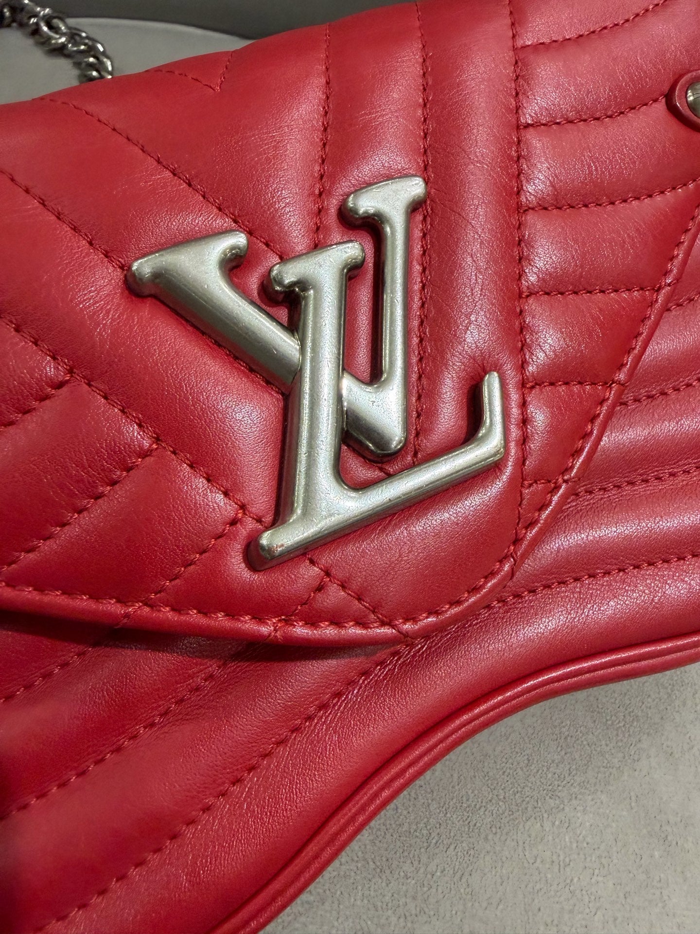 Louis Vuitton New Wave Shoulder Bag Red Quilted Leather Silver Hardware
