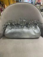 Prada Crystal-Embellished Clutch Bag Metallic Silver Leather Silver Hardware