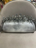 Prada Crystal-Embellished Clutch Bag Metallic Silver Leather Silver Hardware