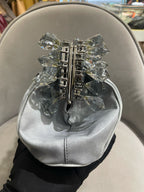 Prada Crystal-Embellished Clutch Bag Metallic Silver Leather Silver Hardware