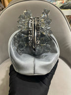 Prada Crystal-Embellished Clutch Bag Metallic Silver Leather Silver Hardware