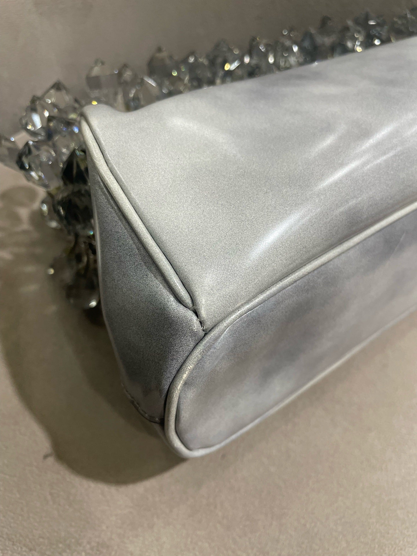 Prada Crystal-Embellished Clutch Bag Metallic Silver Leather Silver Hardware