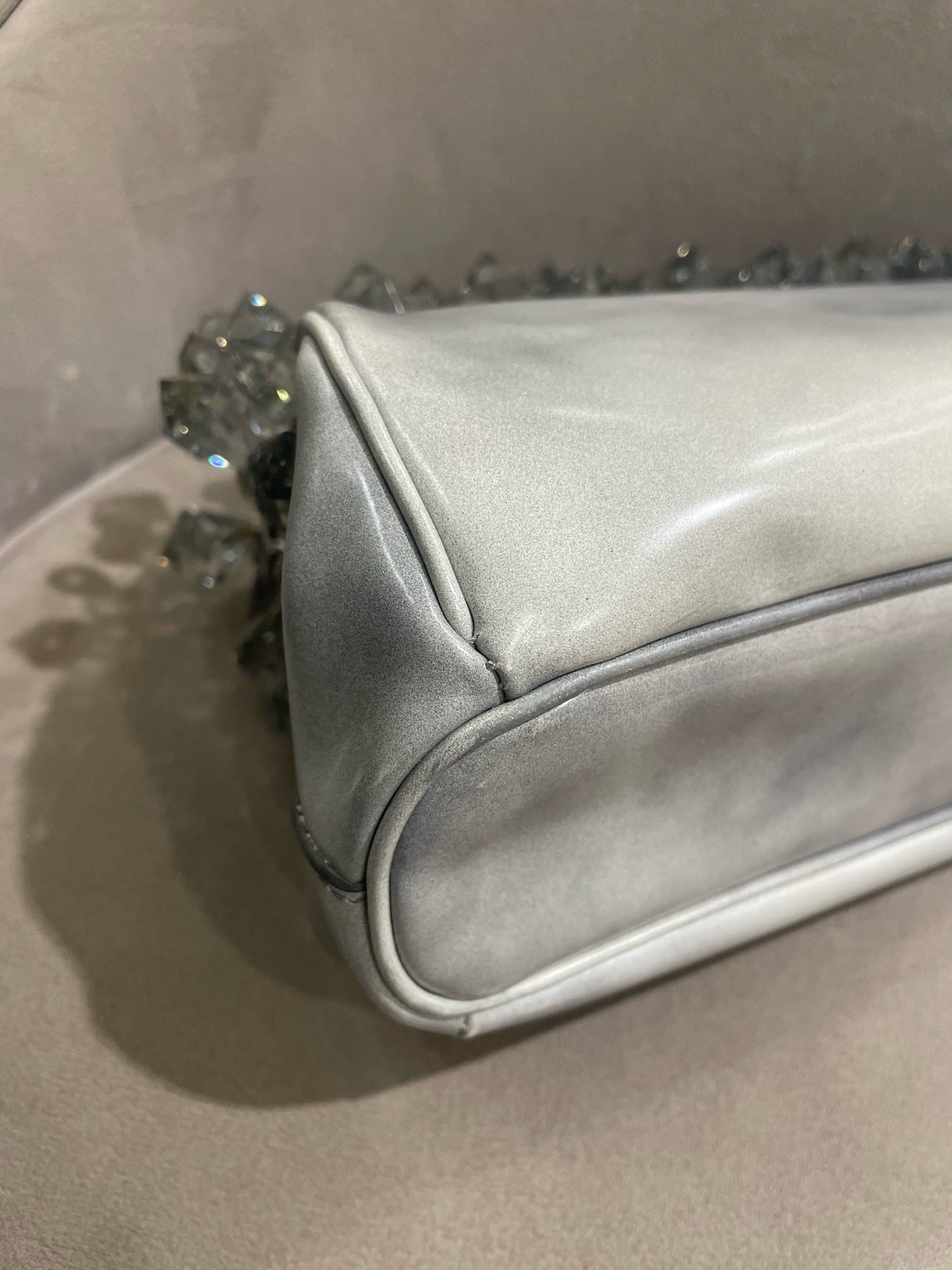 Prada Crystal-Embellished Clutch Bag Metallic Silver Leather Silver Hardware