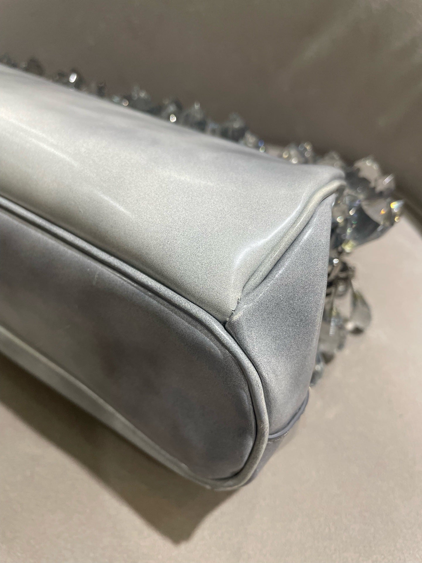 Prada Crystal-Embellished Clutch Bag Metallic Silver Leather Silver Hardware