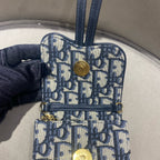 Dior Saddle Phone Holder Bag Beige/Navy Oblique Canvas Gold Hardware