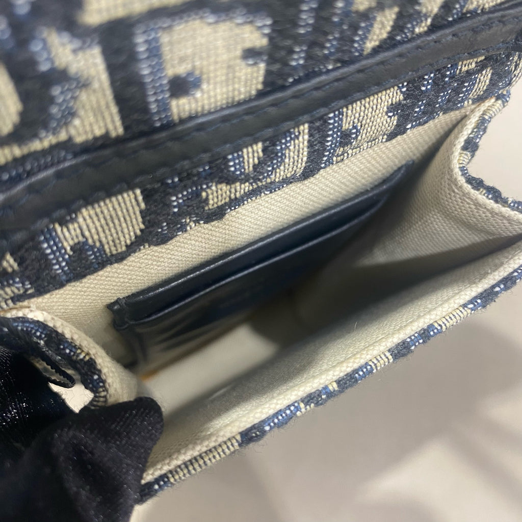 Dior Saddle Phone Holder Bag Beige/Navy Oblique Canvas Gold Hardware