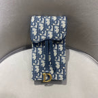 Dior Saddle Phone Holder Bag Beige/Navy Oblique Canvas Gold Hardware