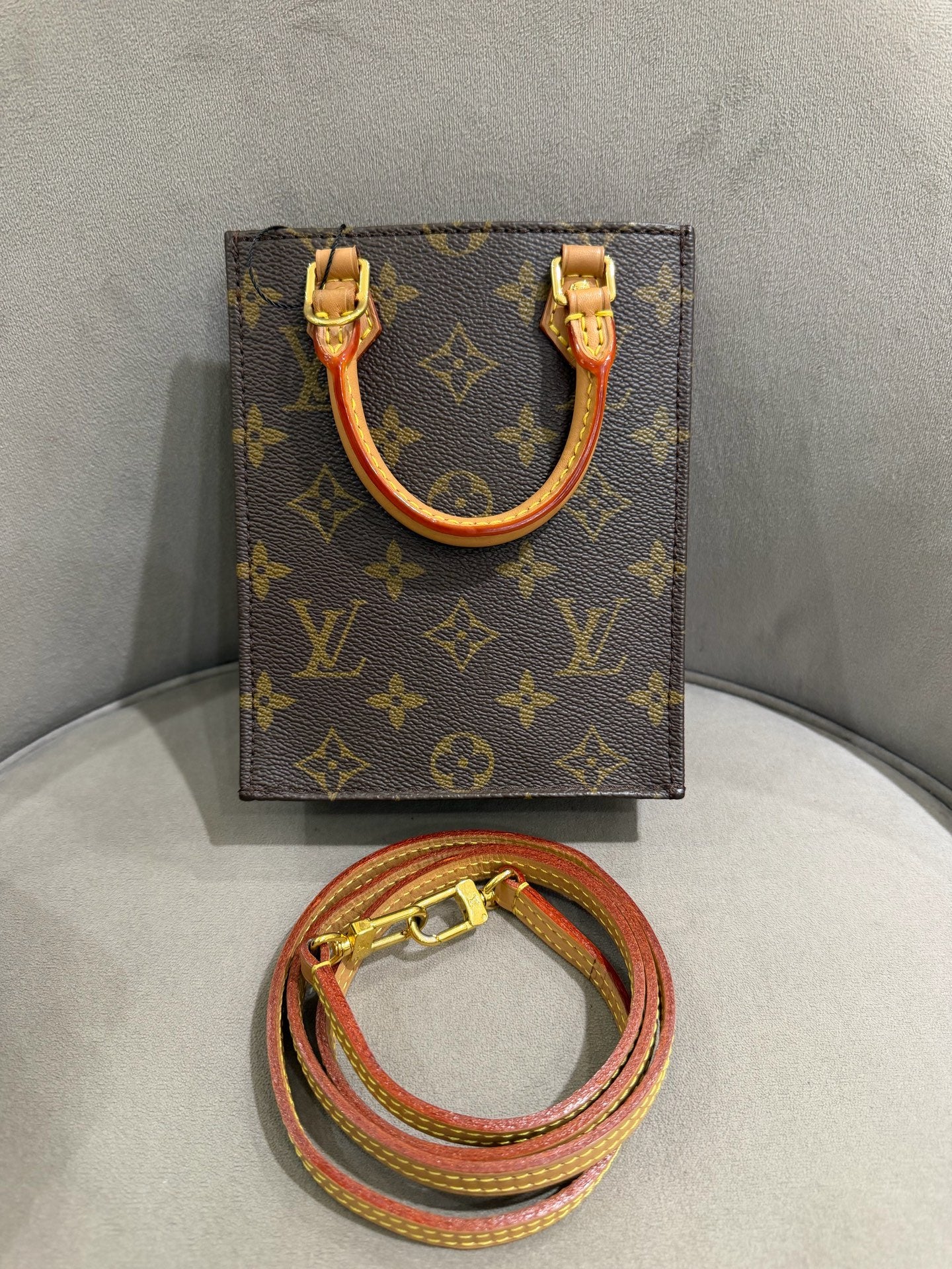 Louis Vuitton Petit Sac Plat Handbag Monogram Canvas Gold Hardware