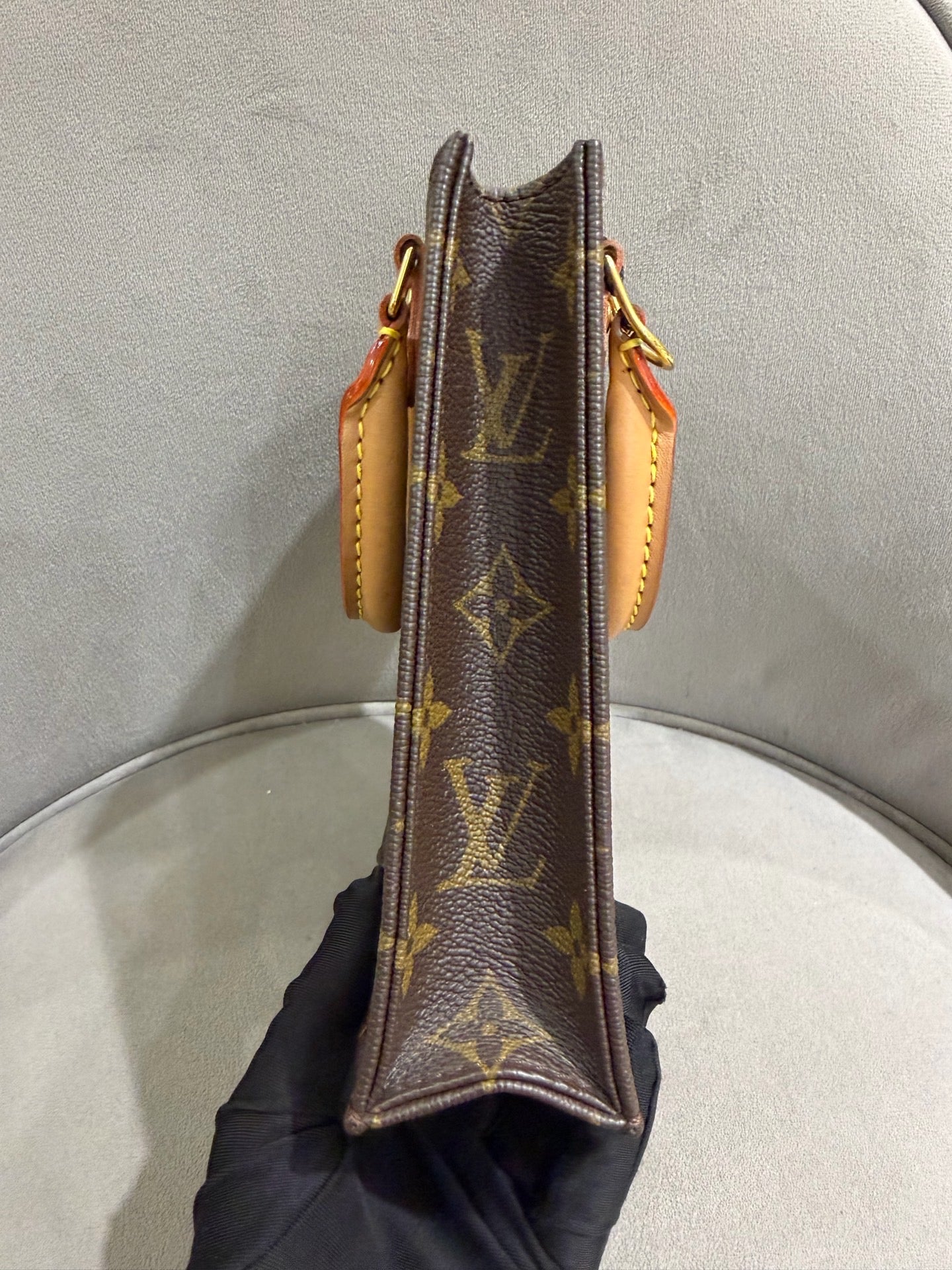 Louis Vuitton Petit Sac Plat Handbag Monogram Canvas Gold Hardware