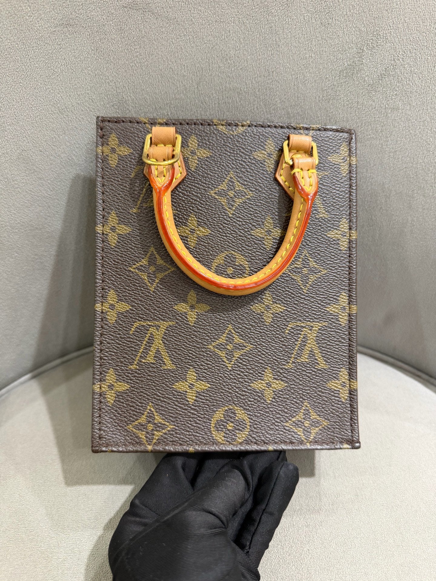 Louis Vuitton Petit Sac Plat Handbag Monogram Canvas Gold Hardware