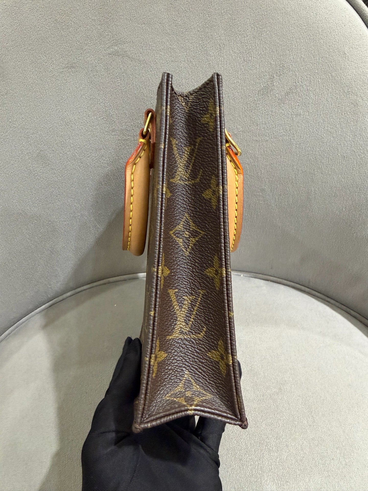 Louis Vuitton Petit Sac Plat Handbag Monogram Canvas Gold Hardware