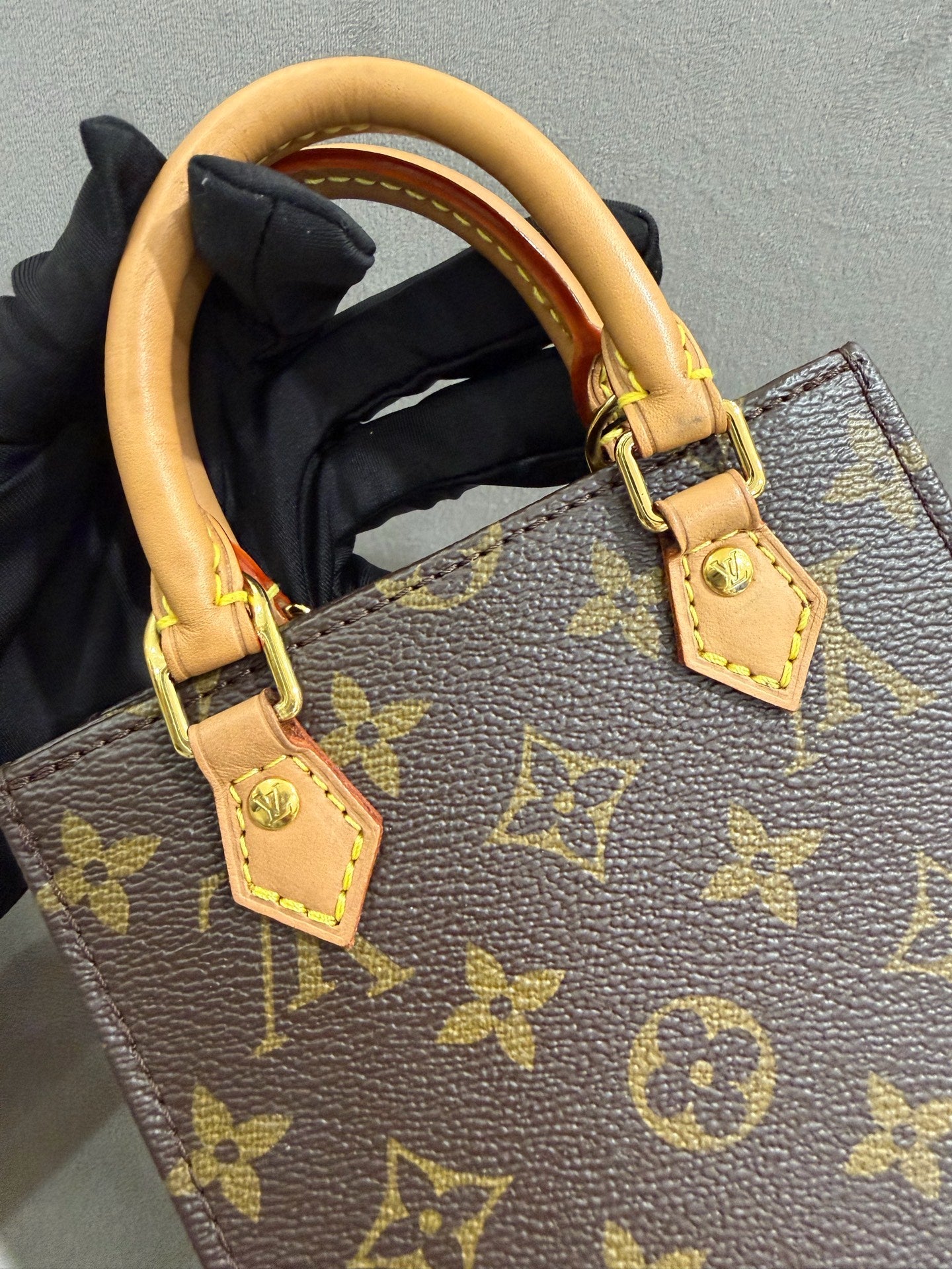 Louis Vuitton Petit Sac Plat Handbag Monogram Canvas Gold Hardware