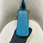 Dior Lady Dior Handbag Micro Deep Teal Lizard-Embossed Leather Gold Hardware