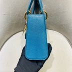 Dior Lady Dior Handbag Micro Deep Teal Lizard-Embossed Leather Gold Hardware