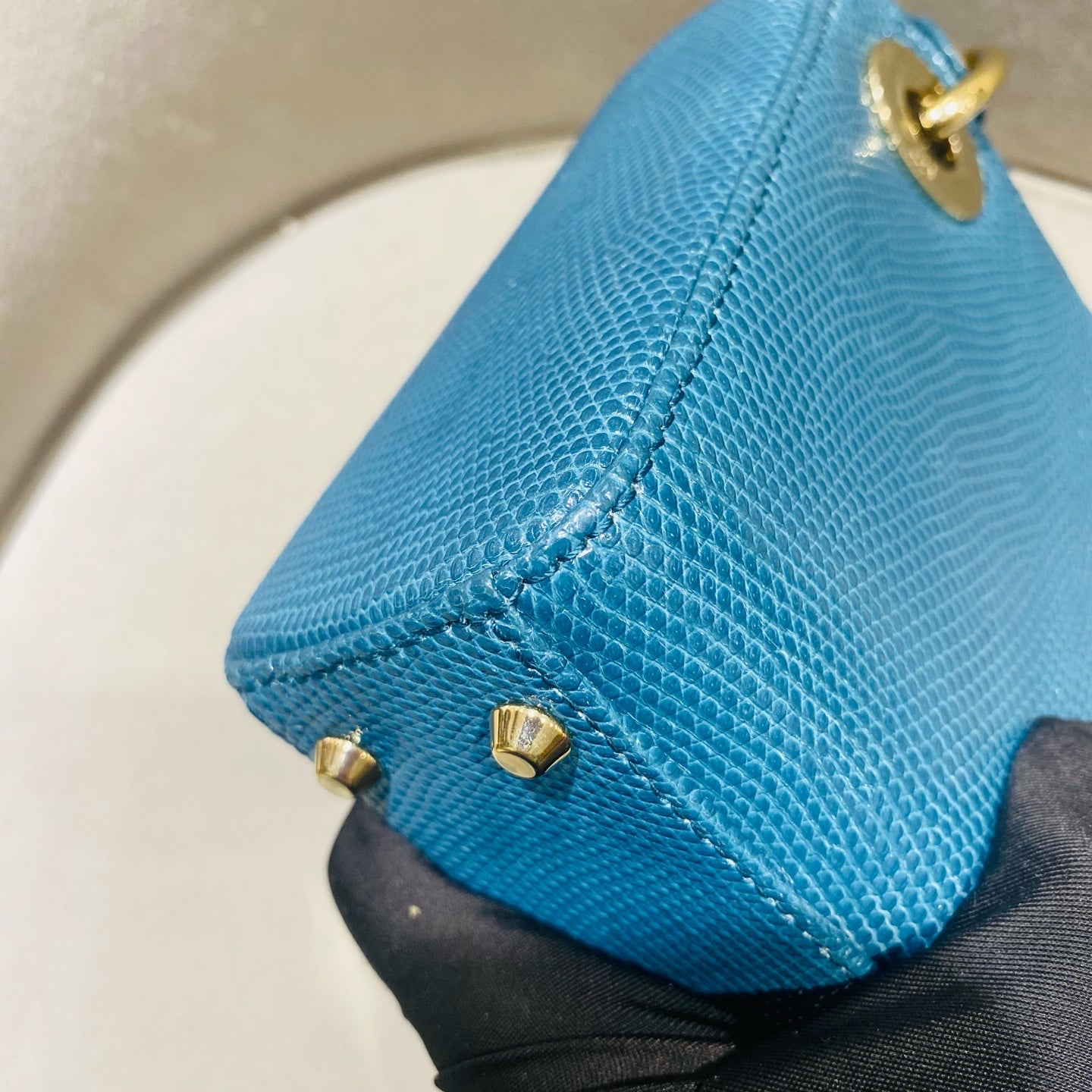 Dior Lady Dior Handbag Micro Deep Teal Lizard-Embossed Leather Gold Hardware