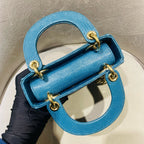 Dior Lady Dior Handbag Micro Deep Teal Lizard-Embossed Leather Gold Hardware
