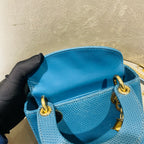 Dior Lady Dior Handbag Micro Deep Teal Lizard-Embossed Leather Gold Hardware