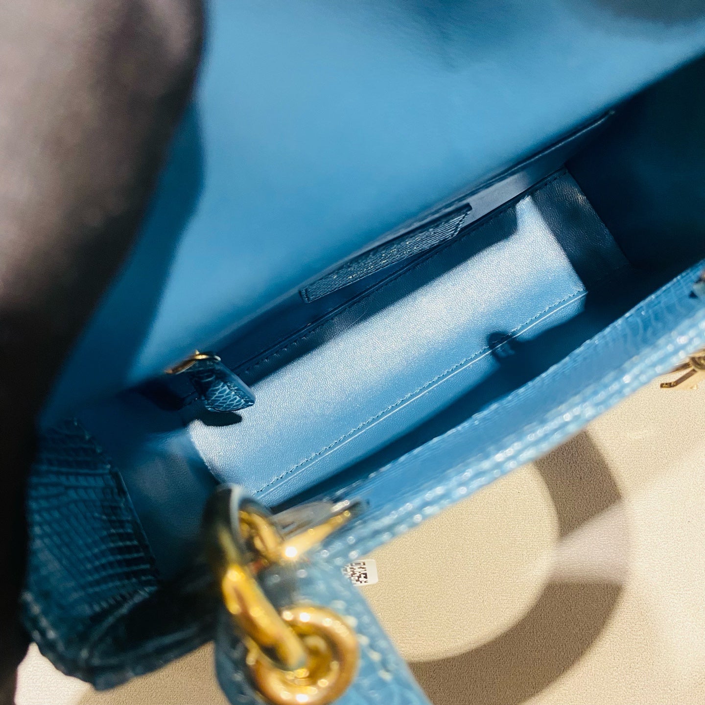 Dior Lady Dior Handbag Micro Deep Teal Lizard-Embossed Leather Gold Hardware