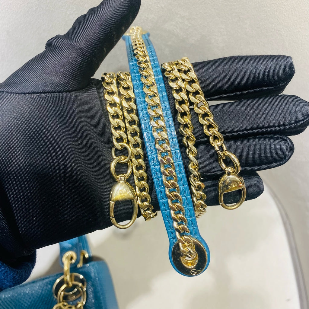 Dior Lady Dior Handbag Micro Deep Teal Lizard-Embossed Leather Gold Hardware