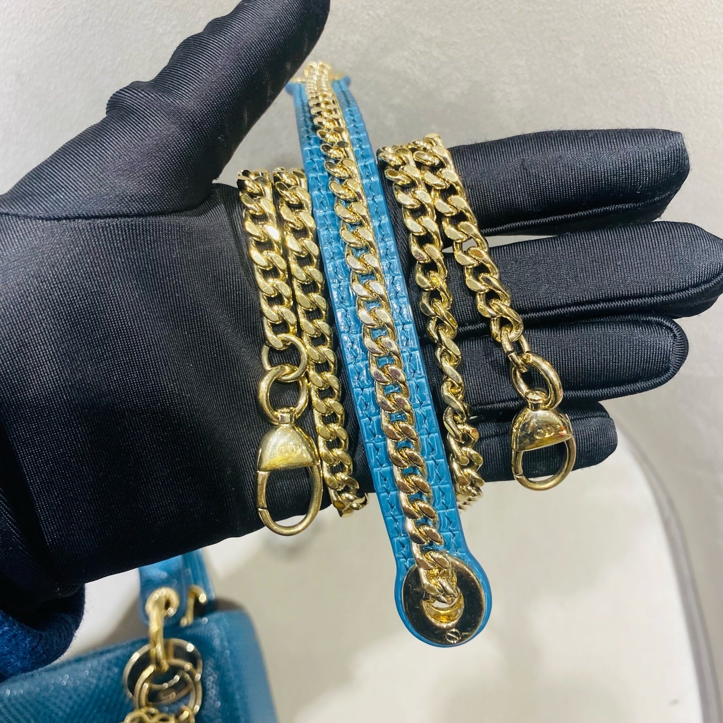 Dior Lady Dior Handbag Micro Deep Teal Lizard-Embossed Leather Gold Hardware