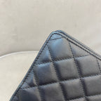 Chanel Ligne Cambon Wallet Black Quilted Leather Patent CC Gold Hardware